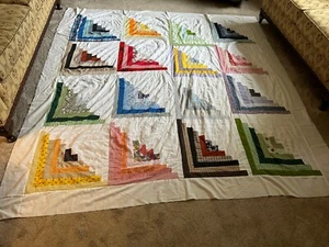 Vtg Quilt Top Machine Stitched Multicolored Squares  87" x 91" King Size New - Picture 1 of 10