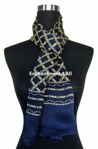 Double Layer 100% Silk Satin Neck Scarf Wrap, Navy Blue - Picture 1 of 3