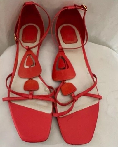 Sandales string femme DIOR cuir orange avec breloque taille 40.5
