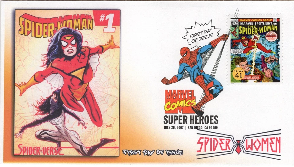 AO-4159q-1, 2007, Marvel Comics Super Heroes, FDC, Add-on Cachet, DCP, Spider-Wo - Image 1 of 1