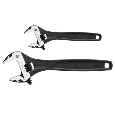 WORKPRO 2PC 6" 10" Adjustable Wrench Set Wide Jaw Wrench with Metric & SAE Scale - Image 1 of 4