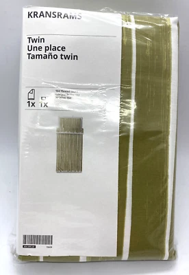 Ikea KRANSRAMS Twin Duvet Cover with Pillowcase White/Lime Green Striped Bed Set - Image 1 of 4