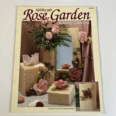Needlecraft Shop Leaflet 90PH8 Rose Garden Plastic Canvas Pattern Booklet 1990 - Image 1 of 3