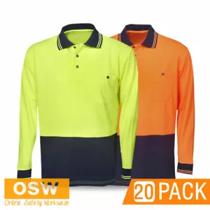 20 x Hi Vis LIGHT WEIGHT Mens Cool Dry BREATHABLE Long Sleeve Work Polo Shirts - Foto 1 di 6