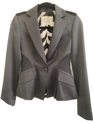 NWOT Rachel Roy Blazer 0 XS Peplum Pleat Satin Black Mesh Inserts Zebra Military - Image 1 of 4