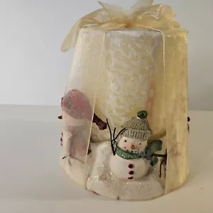 Holiday Snow Men Snowman Pillar Candle Holder With White Candle NEW - Picture 1 of 6