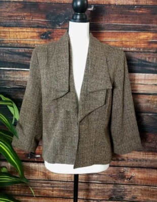 Dressbarn куртка размер средний коричневый твидовый блейзер с подкладкой водопад воротник - Изображение 1 из 4