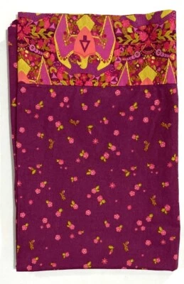 亮紫色复古枕套标准手工制作 19x29 英寸坚固 Mod 花 — 第 1/4 张图片