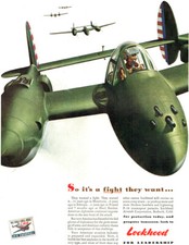 Lockheed Aircraft P-38 Lightning WW2 Burbank California 1943 Magazine Print Ad