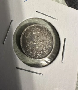 1874-H 10 cent Canada Coin Silver Victoria Queen - Excellent Example Patina - Picture 1 of 2