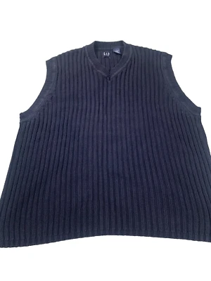 Vintage Gap Sweater Vest Men Large Blue Cotton V-Neck Ribbed Knit Sleeveless Y2K - Image 1 of 4