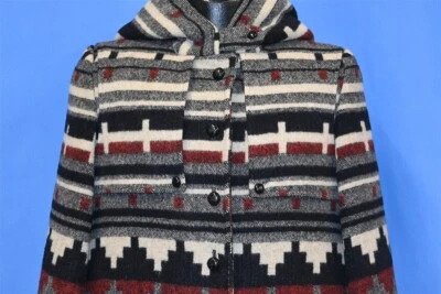 ABRIGO DE INVIERNO MUJER LUBA GEOMÉTRICO AZTECA FORRADO SATINADO LANA ABOTONADA AÑOS 90 M Foto 1 de 4