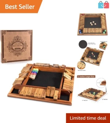 Elegant 12-Inch Shut The Box Game - Wooden Dice Game for 1-4 Players, Family Fun - Image 1 of 4