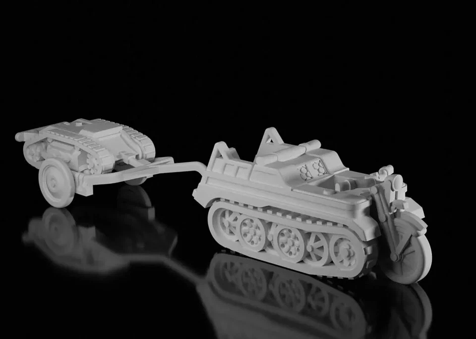 1/72 WW2 German Kettenkrad + Goliath on trailer. Unpainted Resin. 3300 Modls Ofr - Image 1 of 1