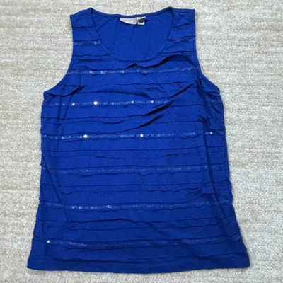 Camiseta sin mangas Chicos azul lentejuelas con volantes talla 1 100 algodón sin mangas para mujer Foto 1 de 4