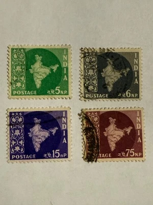 印度邮票地图设计 - 4 件套装 - 5NP 6NP 15NP 75NP - 二手 — 第 1/4 张图片
