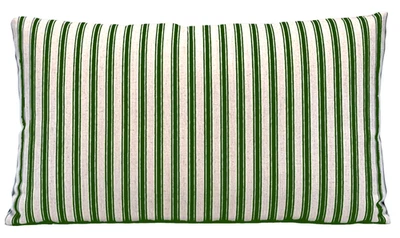 Funda de almohada de lino/algodón natural a rayas verde pino 12x20 Foto 1 de 4