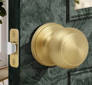 Moquin Flat Ball Passage Door Knob – Brushed Gold / Satin Brass Finish, Non-Lock - Picture 1 of 6