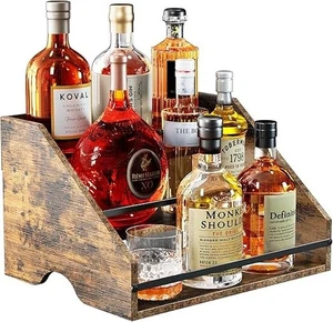 Liquor Bottle Display Shelf, Coffee Syrup Organizer, 3 Step Countertop Liquor Wi - Picture 1 of 4