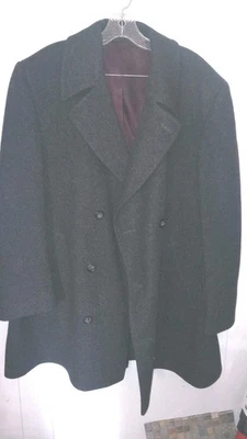 复古 Nino Cerruti 男式双排扣处女羊毛灰色豌豆外套夹克 46R — 第 1/4 张图片