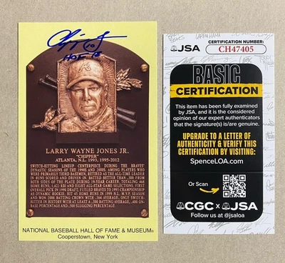 CHIPPER JONES AUTOGRAPH HALL OF FAME PLAQUE POSTCARD ATLANTA BRAVES- JSA CH47405 - Image 1 of 2