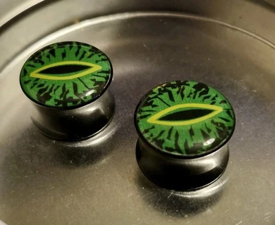 Акриловые двойные расширительные вилки 9/16 дюйма (14 мм) — дизайн глаз кошки/рептилии — пара - Изображение 1 из 4