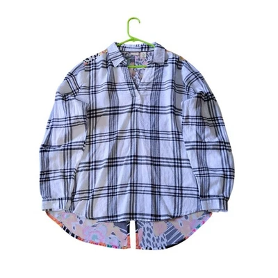 Westbound Plaid Button Down Shirt Womens 2X White Black Boho Summer Top - Image 1 of 4