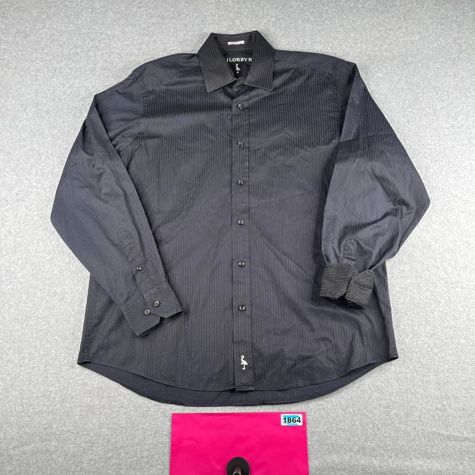 Рубашка Tailorbyrd XL черная в полоску классический крой повседневная на пуговицах с длинным рукавом мужская - Изображение 1 из 4