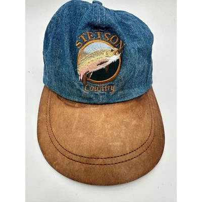 Gorra de béisbol vintage Stetson Country Denim cuero Bill Trucha pez bordado Foto 1 de 4