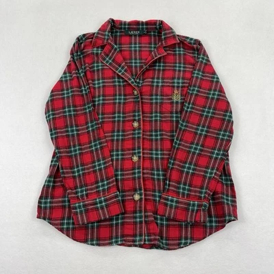 Camisa para dormir Lauren Ralph Lauren para mujer M roja franela a cuadros algodón manga larga Foto 1 de 4