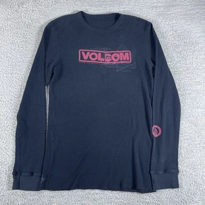 Vintage Volcom Shirt Mens Large Black Red Thermal Waffle Knit Y2K Skate Grunge - Image 1 of 4