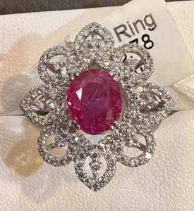 Beautiful Unheated No Heat 1.92ct Burma Ruby & Diamond Ring AIGS - Picture 1 of 12