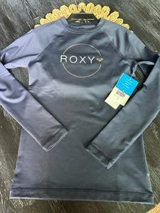 Roxy Girls M 10 Whole Hearted LONG Sleeve RASH GUARD SWIM SHIRT UPF 50+ BLUE - Picture 1 of 5