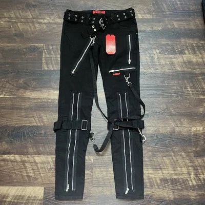 Nuevo con etiquetas Pantalones Tripp NYC Daang Goodman Negros Correa con Cremallera Emo Gótico Punk Grunge 5/27 Foto 1 de 4