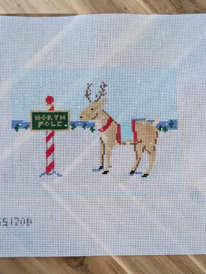 Stitch Style Reindeer and North Pole Sign (SS170D) w SG  Needlepoint Canvas - Image 1 of 2