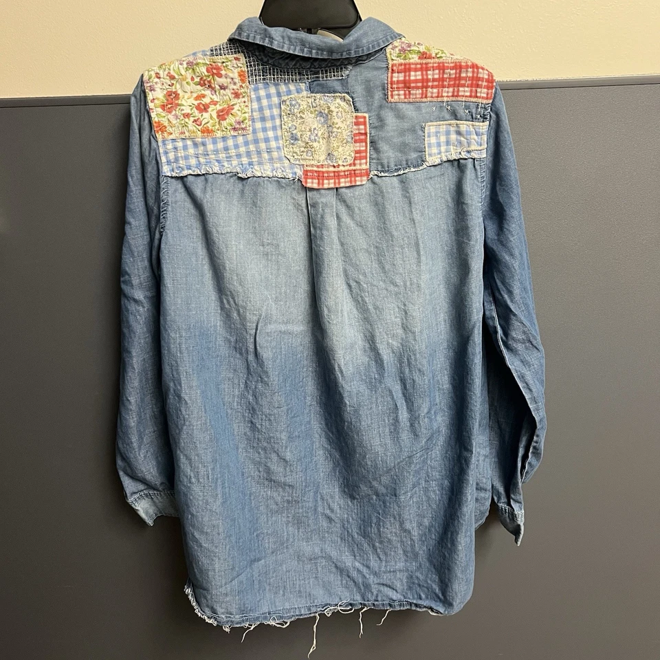 Camisa Denim Vintage AMERICA Abotonada Western Patchwork Pintuck Plisado Talla XL Foto 1 de 4