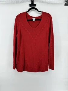Chicos XL 3 Zenergy Sweater Womens Cable Knit Cashmere Blend V-neck Pullover Tan - Picture 1 of 6