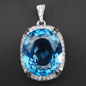 Luminous Intense Swiss Blue Topaz 26.20Ct 925 Sterling Silver Handmade Pendants - Picture 1 of 6