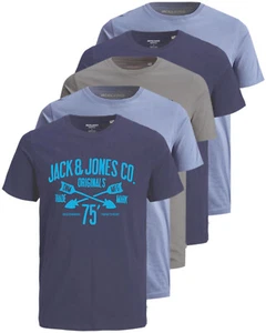 Jack & Jones 5er Pack Herren T-Shirts Set Logo Print Slim Fit Shirt Rundhals - Bild 1 von 25