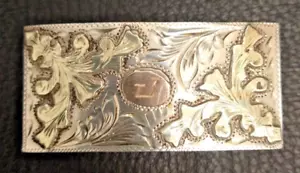 Vintage La Esparanza Mexican Sterling Silver Belt Buckle w/Floral Design - Picture 1 of 2