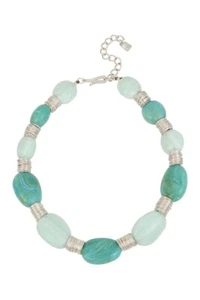 ROBERT LEE MORRIS Semi-Precious Blue Bead Collar Choker Necklace Silver Plate  - Picture 1 of 2