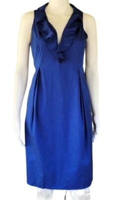 MOSCHINO Cheap and Chic Royal Blue Pima Cotton Dress IT 40 US 6 Ruffle Neckline - Image 1 of 4
