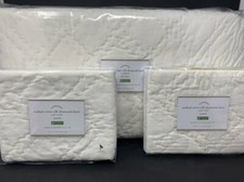 New~Pottery Barn Washed Velvet Silk Diamond Quilt~Full Queen~2 Shams~Ivory
