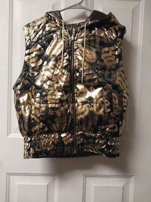 RocaWear Reversible Woman's Large Black/Gold Puffer Vest With Hood. 948-018613 - Image 1 of 4