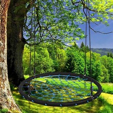 Large 70'' Wide Outdoor Children's Web Swing Playground Platform Tree Net Swing