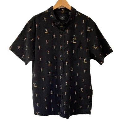 Camisa masculina RIP CURL Hula menina manga curta botão acampamento XL algodão preto nova com etiquetas - Imagem 1 de 4