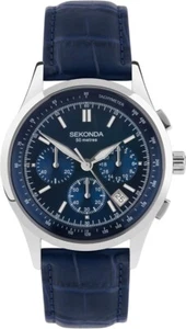 Sekonda Mens Chronograph Watch with Blue Leather Strap 30108 - Picture 1 of 6