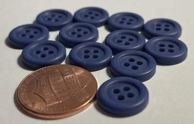 12 Vintage NOS Dull Dark Blue Plastic Sew-thru Buttons Almost 1/2" 12mm 13498 - Image 1 of 3