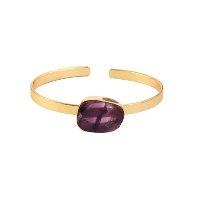 Brazalete ajustable enchapado en oro de 24k amatista púrpura genuina aspecto crudo Foto 1 de 4