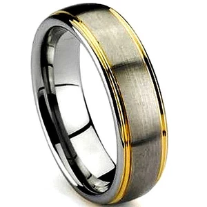 TITANIUM Satin Polished Plain RING BAND with Gold Plated Grooves, size 10 - NEW - Picture 1 of 6